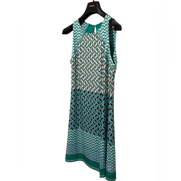 Hale Bob EUC Size M Pretty Blue Green Geometric Print Sleeveless Dress (0630) - Picture 3 of 12